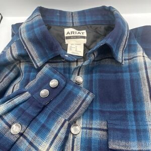 Ariat Shirt Jacket Mens‎ XL Blue Plaid Retro Fit Hannoch Insulated